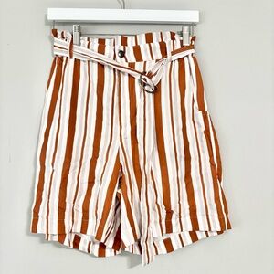 RUTI White And Orange High Rise Pin Striped Shorts